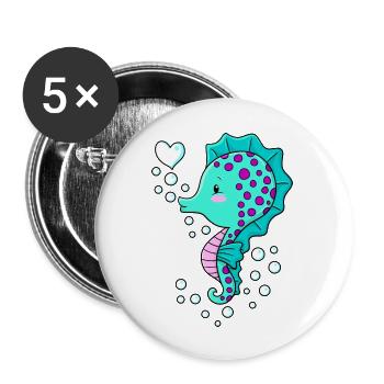 Blue Seahorse - Buttons large 2.2'' (5-pack) - white