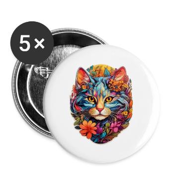 Cat Face 3 - Buttons large 2.2'' (5-pack) - white