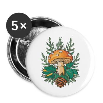 Mushroom and Pine Cone Design - Buttons large 2.2'' (5-pack) - white