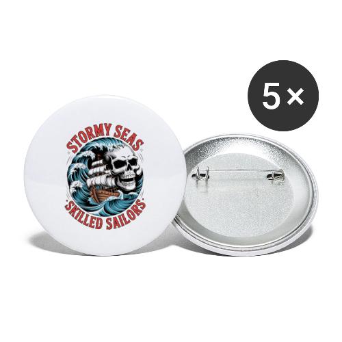 Stormy Seas Skull Pirate Ship Nautical Ocean Waves - Buttons large 2.2'' (5-pack)