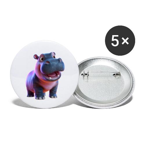 Smiling Cartoon Baby Hippo Standing - Buttons large 2.2'' (5-pack)