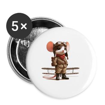 Cute Mouse Pilot - Buttons large 2.2'' (5-pack) - white