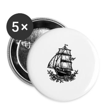 Cut Sport Sailing Ship With Sails And Flower - Buttons large 2.2'' (5-pack) - white