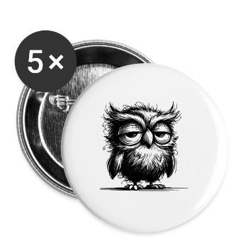 Morning Grouch Owl With Feathers And Style - Buttons large 2.2'' (5-pack) - white