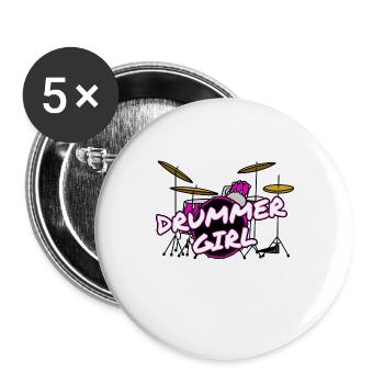 Drummer Girl Drum Kit Female Musician Drumming - Buttons large 2.2'' (5-pack) - white