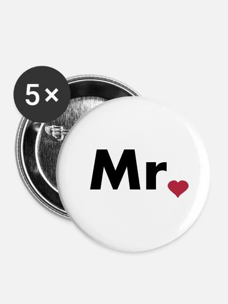 Mr with heart dot - part of Mr and Mrs set - Buttons large 2.2'' (5-pack) - white