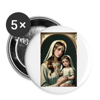 Mother Mary with Baby Jesus Vintage Styled - Buttons large 2.2'' (5-pack) - white
