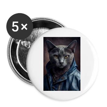 Russian Blue Cat Breed Portrait wears a leather j - Buttons large 2.2'' (5-pack) - white