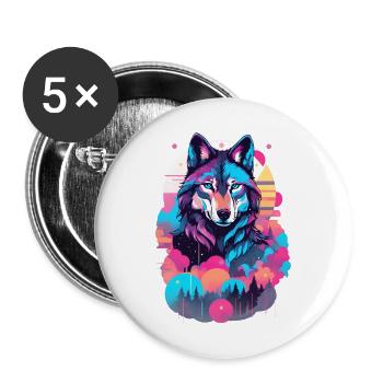 Vaporwave Wolf Shirt - Neon Blue Eyes - Buttons large 2.2'' (5-pack) - white