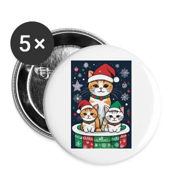 Cute Cat mom tree cats with santa hat - Buttons large 2.2'' (5-pack) - white