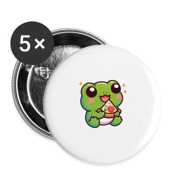 kawaii frog eating pizza - Buttons large 2.2'' (5-pack) - white
