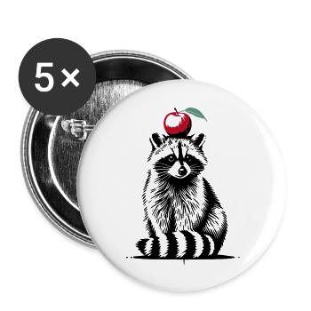 Raccoon with apple - Playful stencil design - Buttons large 2.2'' (5-pack) - white