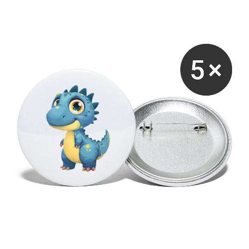 Smiling Blue and Yellow Baby Dinosaur - Buttons large 2.2'' (5-pack)