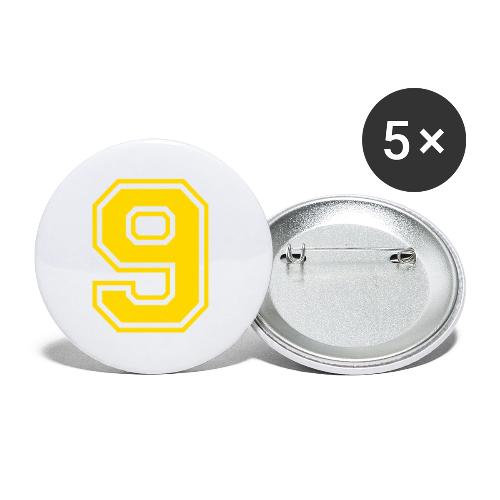Number 9 in a classic athletic collegiate font - Buttons large 2.2'' (5-pack)