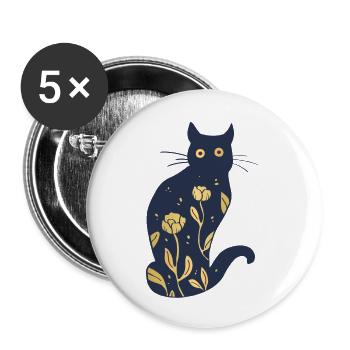 Dark Blue And Gold Cat - Buttons large 2.2'' (5-pack) - white