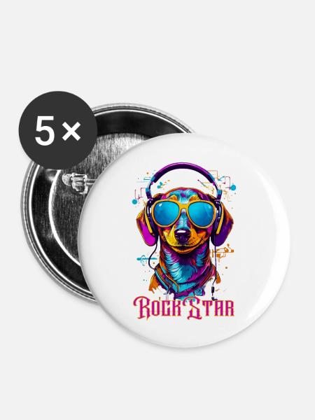 Rockstar Dachshund - Buttons large 2.2'' (5-pack) - white