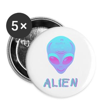 Neon Alien Head Art Cosmic Space Vibes Tee - Buttons large 2.2'' (5-pack) - white