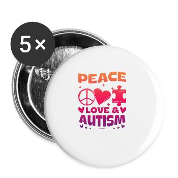 Peace love and autism - Buttons large 2.2'' (5-pack) - white
