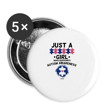 Girls supports autistic - Buttons large 2.2'' (5-pack) - white