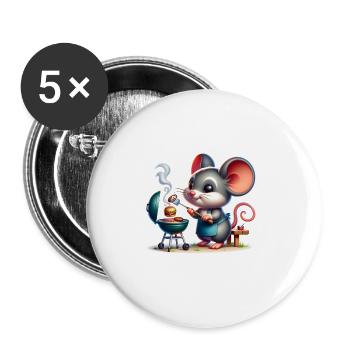 Cute BBQ Mouse - Buttons large 2.2'' (5-pack) - white