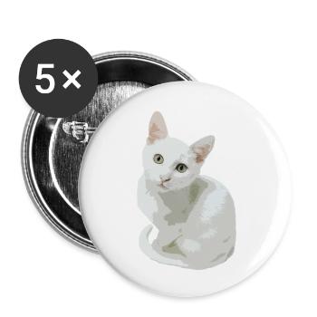 White Cat with Green Eyes - Buttons large 2.2'' (5-pack) - white