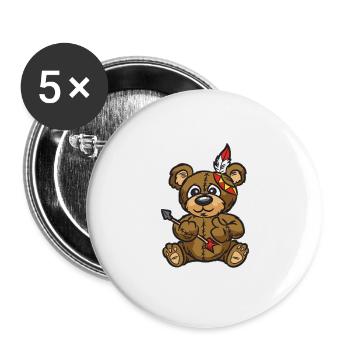 Indian Teddy Bear with Jewelry and Arrow - Buttons large 2.2'' (5-pack) - white