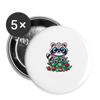 Quirky cute raccoon Santa cartoon Christmas tree - Buttons large 2.2'' (5-pack) - white