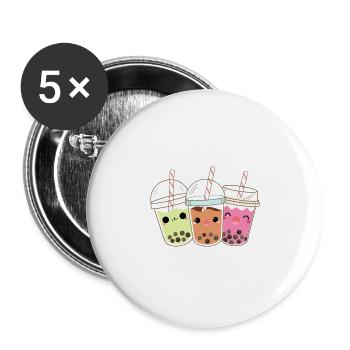 3 Bubble Tea Boba Bubble Tea Kawaii - Buttons large 2.2'' (5-pack) - white