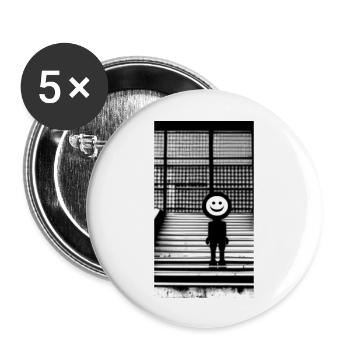Smiley Face in Hoodie Standing on the Steps Street - Buttons large 2.2'' (5-pack) - white