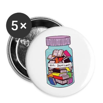 Funny Bibliophile Book Pills Cartoon - Buttons large 2.2'' (5-pack) - white