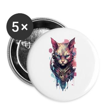 Futuristic cyber cat - Buttons large 2.2'' (5-pack) - white