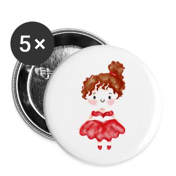 Cute Girl With Brown Hair and Red/White Dress - Buttons large 2.2'' (5-pack) - white