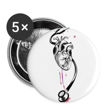 Anatomical Heart Stethoscope Artwork - Buttons large 2.2'' (5-pack) - white