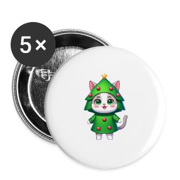 Christmas Cat Tree Funny Whimsical Cartoon - Buttons large 2.2'' (5-pack) - white