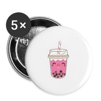 Pink Bubble Tea Boba Bubble Tea Kawaii - Buttons large 2.2'' (5-pack) - white
