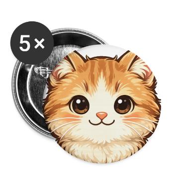 Cute Kitten Face Art – Cheerful Cat Face - Buttons large 2.2'' (5-pack) - white