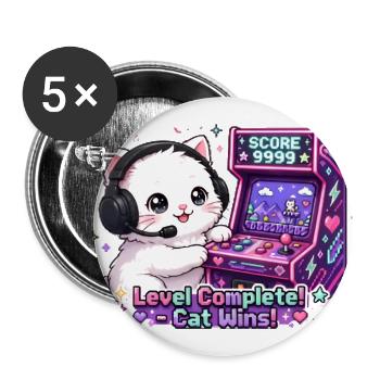 Retro Arcadey Cat Wins - Buttons large 2.2'' (5-pack) - white