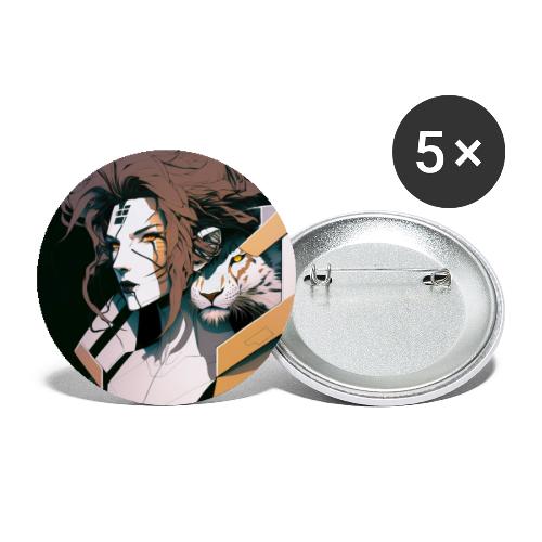 Lady with a White Tiger - Cyberpunk Portrait - Buttons large 2.2'' (5-pack)