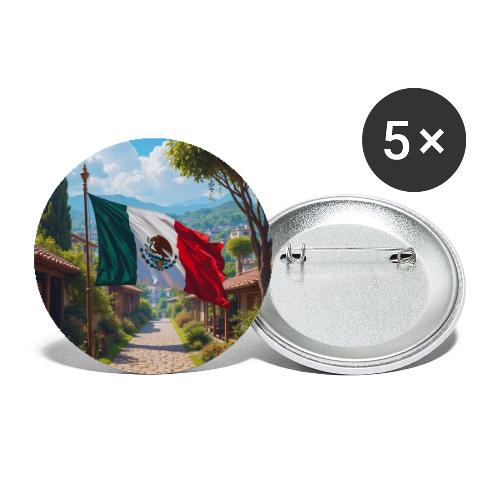 Mexican flag surrounded by nature and magic town - Buttons large 2.2'' (5-pack)