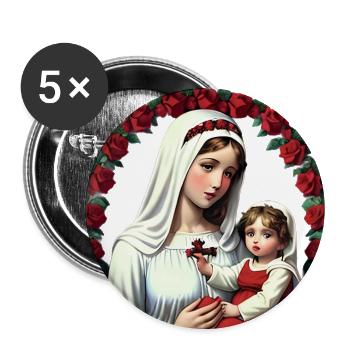 Mother Mary and Baby Jesus with Red Roses - Buttons large 2.2'' (5-pack) - white