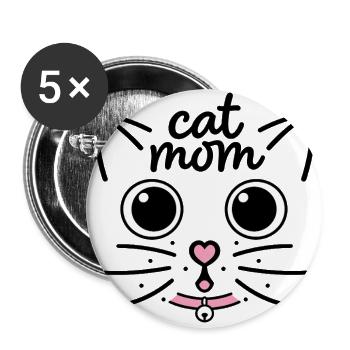 Cat Mom Heart Face Graphic - Buttons large 2.2'' (5-pack) - white