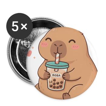 Cute Capybara Kawaii Anime Drinking Bubble Tea  - Buttons large 2.2'' (5-pack) - white