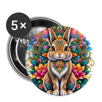 Mandala Rabbit Floral Boho Animal Art Design - Buttons large 2.2'' (5-pack) - white