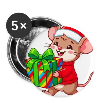 Cheerful Holiday Mouse Gift - Buttons large 2.2'' (5-pack) - white
