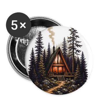 Vintage A Frame Cabin Woods Forest Nature Camping  - Buttons large 2.2'' (5-pack) - white