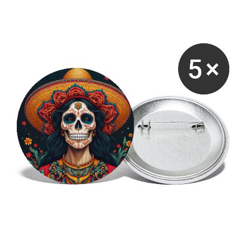 Charra Skull Art | Traditional Mexican Design - Buttons large 2.2'' (5-pack)
