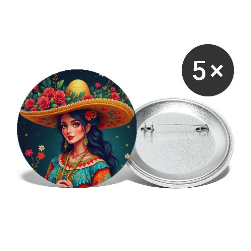 Mexican Design, Regional Mexican Charro Woman - Buttons large 2.2'' (5-pack)