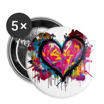 Neon Graffiti Heart Splash - Buttons large 2.2'' (5-pack) - white