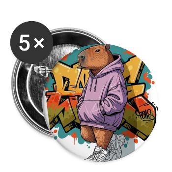 Cool Capybara Hoodie Sneaker Graffiti Art - Buttons large 2.2'' (5-pack) - white
