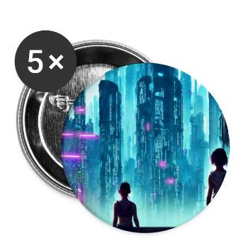 Cyberpunk, futuristic-type cityscape - Buttons large 2.2'' (5-pack) - white